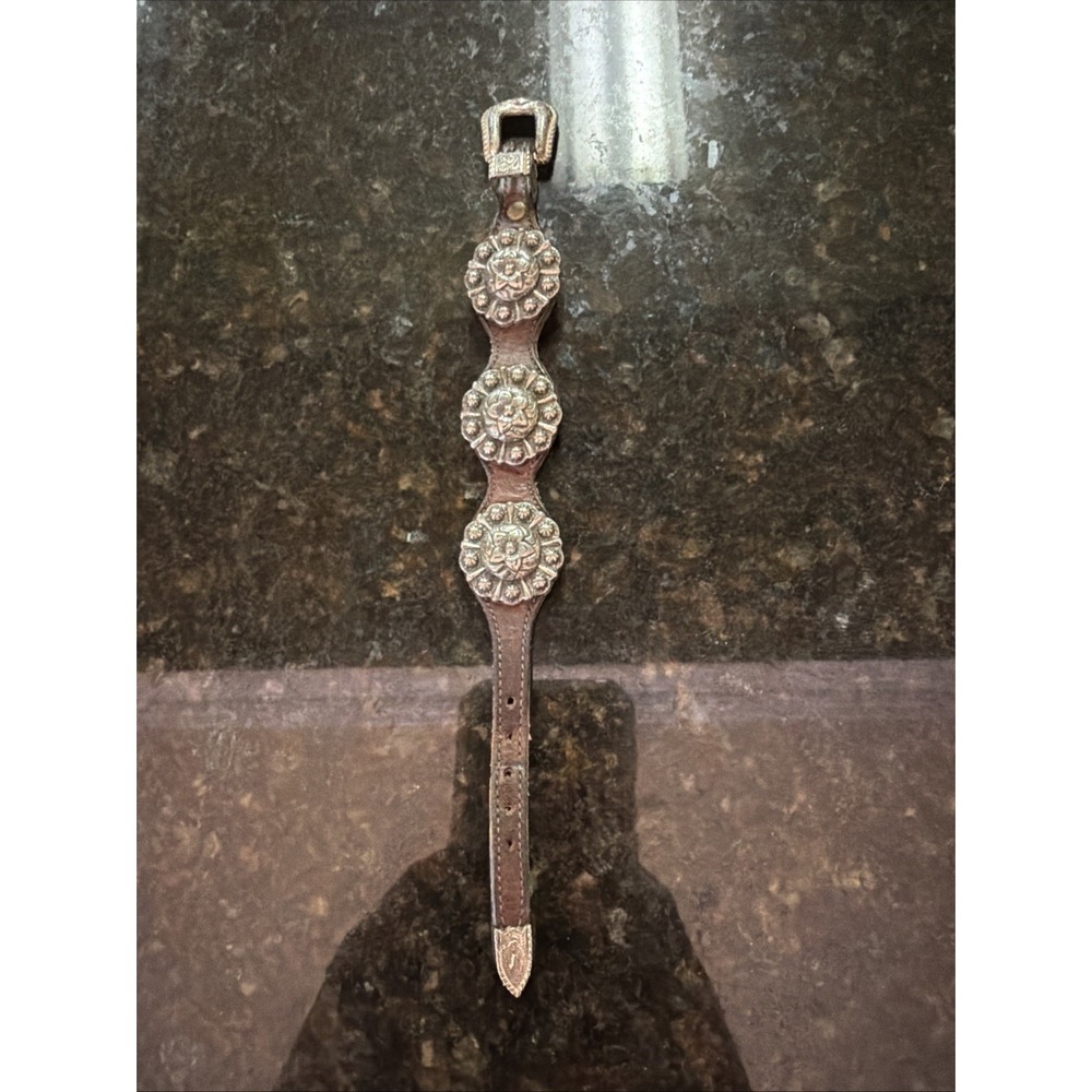 Brown Leather And Silver Western Belt Bracelet Country Concert Core Rodeo Wear